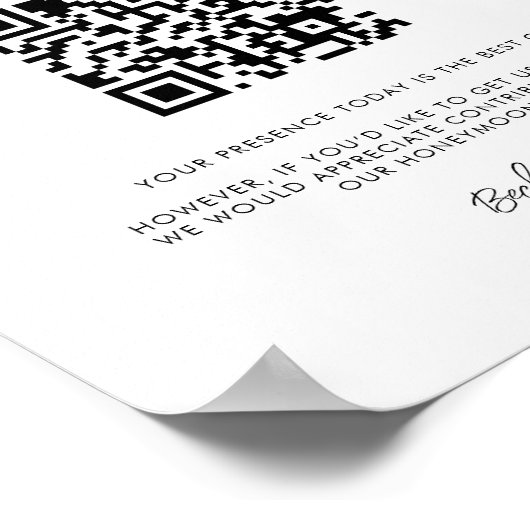 Elegant & Modern Honeymoon-Fonds QR-Code Poster (Ecke)