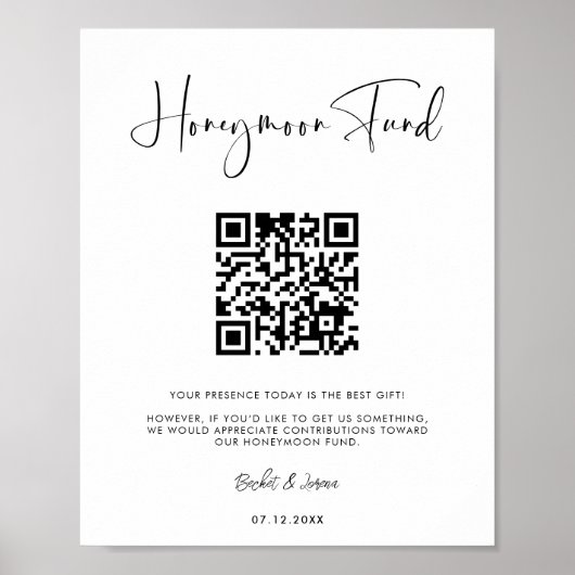 Elegant & Modern Honeymoon-Fonds QR-Code Poster (Vorne)