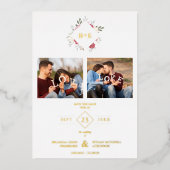 Elegant Modern Initials Floral Anagram 2 Photos Folieneinladung (Vorderseite)