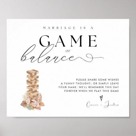 Elegant Modern Jenga Gästebuch Wedding Sign (Vorne)