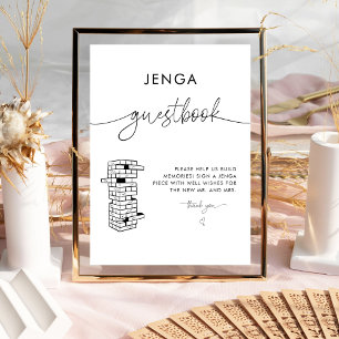 Elegant Modern Jenga Gästebuch Wedding Sign Sockelschild
