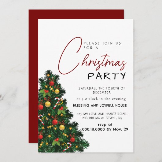 Elegant Modern Joy Christmas Party Einladung (Vorne/Hinten)