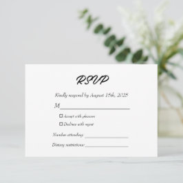Elegant Modern Kindly Reply Black and White Formal RSVP Karte