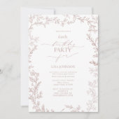 Elegant Modern Leaf Dusty Rose 60. Geburtstag Einladung (Vorderseite)