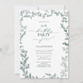 Elegant Modern Leaf Emerald Green 50. Geburtstag Einladung (Vorderseite)