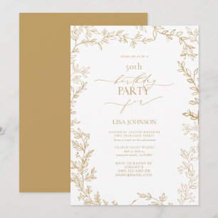 Elegant Modern Leaf Gold 50. Geburtstag Einladung