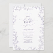 Elegant Modern Leaf Lavender 50. Geburtstag Einladung (Vorderseite)