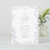 Elegant Modern Leaf Lavender 50. Geburtstag Einladung (Stehend Vorderseite)
