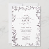 Elegant Modern Leaf Plum Lila 50. Geburtstag Einladung (Vorderseite)