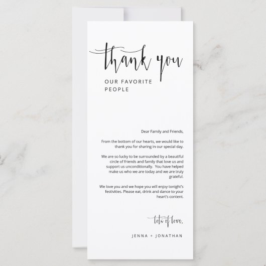 Elegant Modern Let's Eat Dinner Danke Menü (Rückseite)