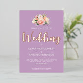 Elegant Modern Light Pink Peony Lilac Wedding Folieneinladung (Stehend vorne)