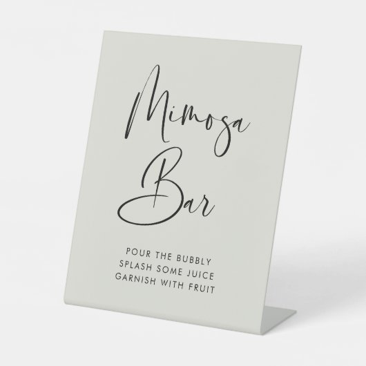 Elegant Modern Light Sage Grün Hochzeit Mimosa Bar Sockelschild (Vorderseite)
