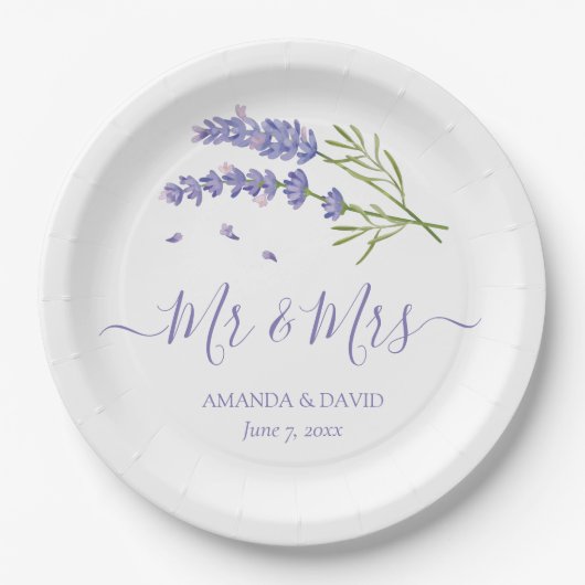 Elegant Modern Lila Lavender Mr. und Mrs. Wedding Pappteller (Vorderseite)