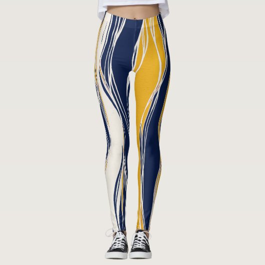 Elegant, modern, Linien, blau und gelb Leggings (Vorderseite)