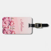 Elegant Modern Lovelyn Pink Peony Floral Gepäckanhänger (Vorderseite horizontal)