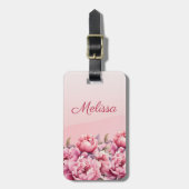 Elegant Modern Lovelyn Pink Peony Floral Gepäckanhänger (Vorderseite vertikal)