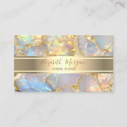 Elegant Modern Luxury Gold Stripe Opal Stone Visitenkarte (Vorderseite)