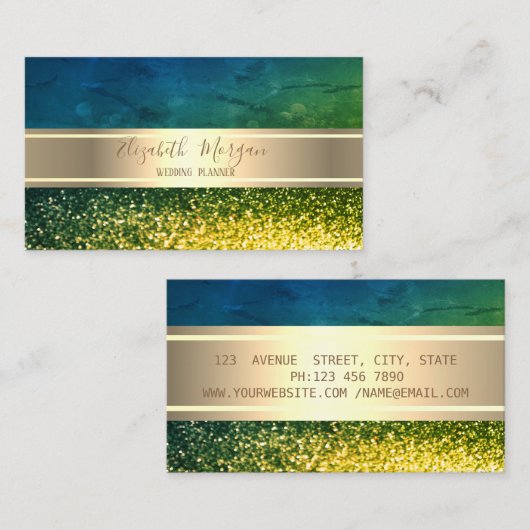 Elegant Modern Luxury Green Bokeh Gold Stripe Visitenkarte (Vorne/Hinten)