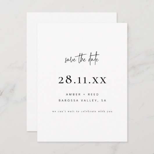 Elegant Modern Minimal Weiß Save the Date einfach Ankündigungspostkarte (Vorne/Hinten)
