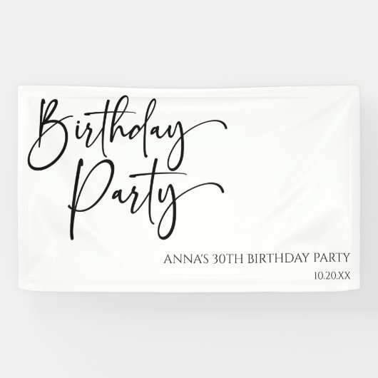 Elegant Modern Minimalist Birthday Party Banner (Horizontal)