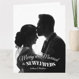 Elegant Modern Minimalist Black And White Newlywed Karte