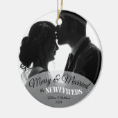 Elegant Modern Minimalist Black And White Newlywed Keramik Ornament (Links)