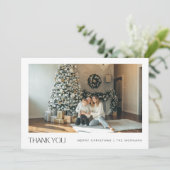 Elegant Modern Minimalist Family Photo Christmas Dankeskarte (Stehend Vorderseite)