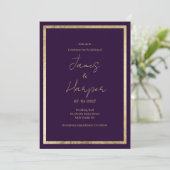 Elegant modern minimalist purple gold Wedding Einladung (Stehend Vorderseite)