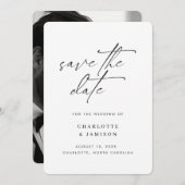 Elegant Modern Minimalist Script Black White Photo Save The Date (Vorne/Hinten)