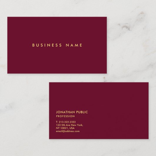 Elegant Modern Minimalist Template Gold Text Visitenkarte (Vorne/Hinten)