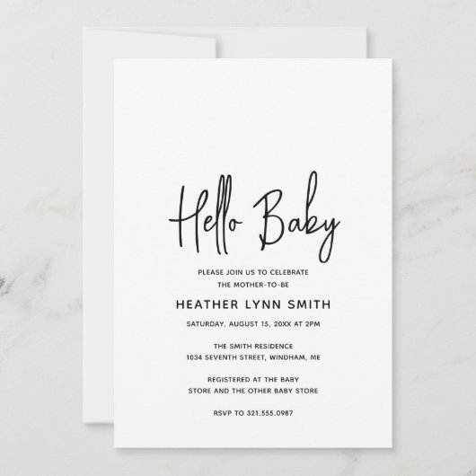 Elegant Modern Minimalistisch Hello Baby Shower Einladung (Vorderseite)