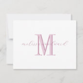 Elegant Modern Monogram Initial Script Name Pink Mitteilungskarte (Vorderseite)