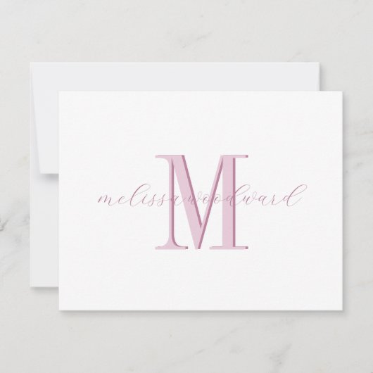 Elegant Modern Monogram Initial Script Name Pink Mitteilungskarte (Vorderseite)