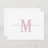 Elegant Modern Monogram Initial Script Name Pink Mitteilungskarte (Vorne/Hinten)