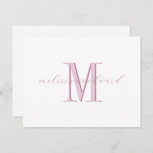 Elegant Modern Monogram Initial Script Name Pink Mitteilungskarte (Vorne/Hinten)