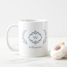 Elegant Modern Monogram Laurel Wreath Dusty Blue Kaffeetasse