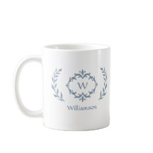 Elegant Modern Monogram Laurel Wreath Dusty Blue