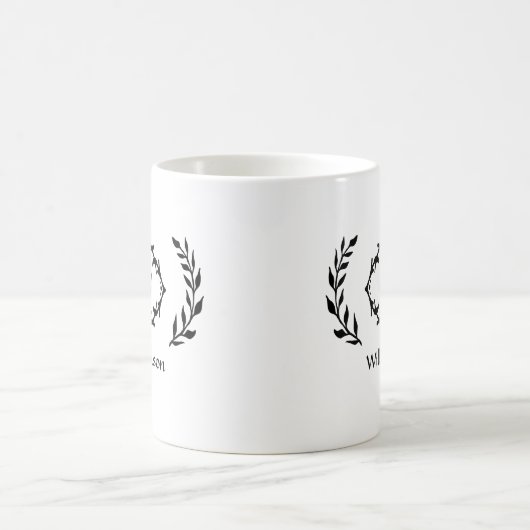Elegant Modern Monogram Laurel Wreath Trendy Black Kaffeetasse (Mittel)