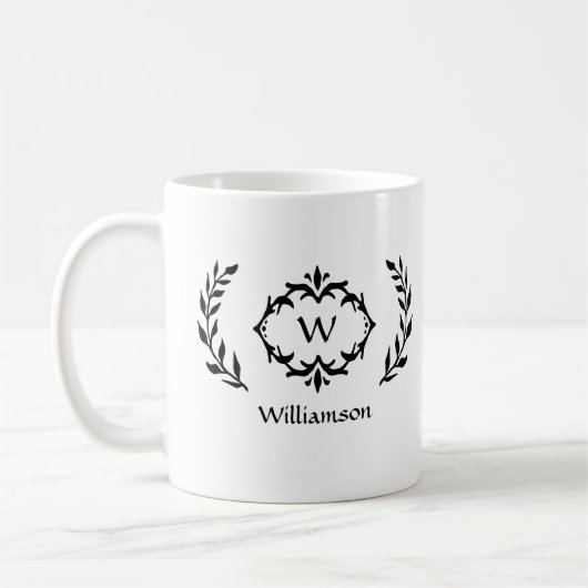 Elegant Modern Monogram Laurel Wreath Trendy Black Kaffeetasse (Links)