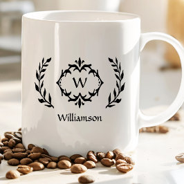 Elegant Modern Monogram Laurel Wreath Trendy Black Kaffeetasse