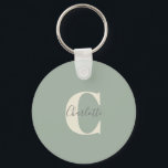 Elegant Modern Monogram Name in Sage Green  Schlüsselanhänger<br><div class="desc">Simple Personalized Monogram and Name in Sage Green Keychain</div>
