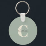 Elegant Modern Monogram Name in Sage Green  Schlüsselanhänger<br><div class="desc">Simple Personalized Monogram and Name in Sage Green Keychain</div>