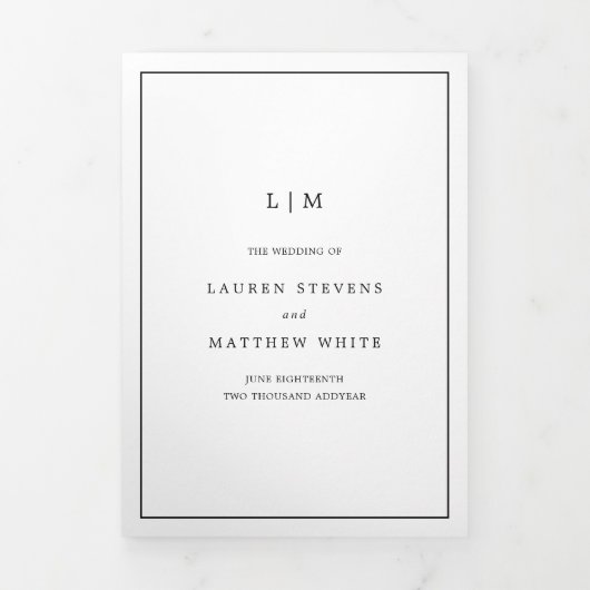 Elegant Modern Monogram Simple Wedding Dreifach Gefaltete Einladung (Cover)