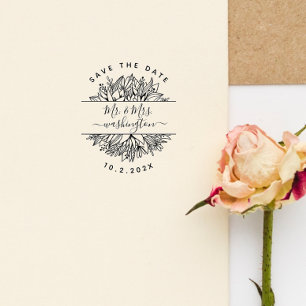 Elegant Modern Mr. & Mrs Save the Date Blume Permastempel