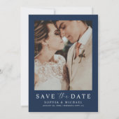 Elegant Modern Navy Blue Floral & Photo Wedding Save The Date (Rückseite)