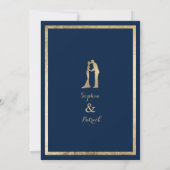 Elegant modern navy blue gold rings Wedding Einladung (Rückseite)