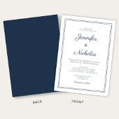 Elegant Modern Navy Blue Script Wedding Einladung