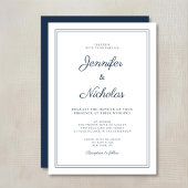 Elegant Modern Navy Blue Script Wedding Einladung
