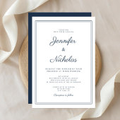Elegant Modern Navy Blue Script Wedding Einladung