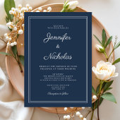 Elegant Modern Navy Blue Script Wedding Einladung